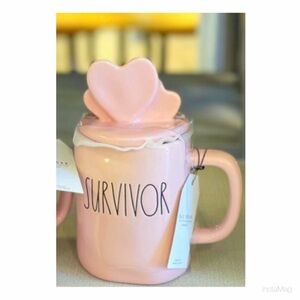 NEW Rae Dunn Pink Breast Cancer Awareness Survivor Mug With Topper Pink 🎀